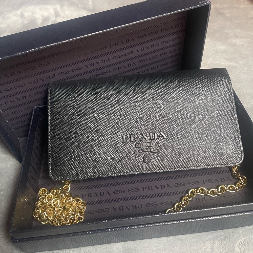 Prada Black Crossbody Bag with Gold Chain